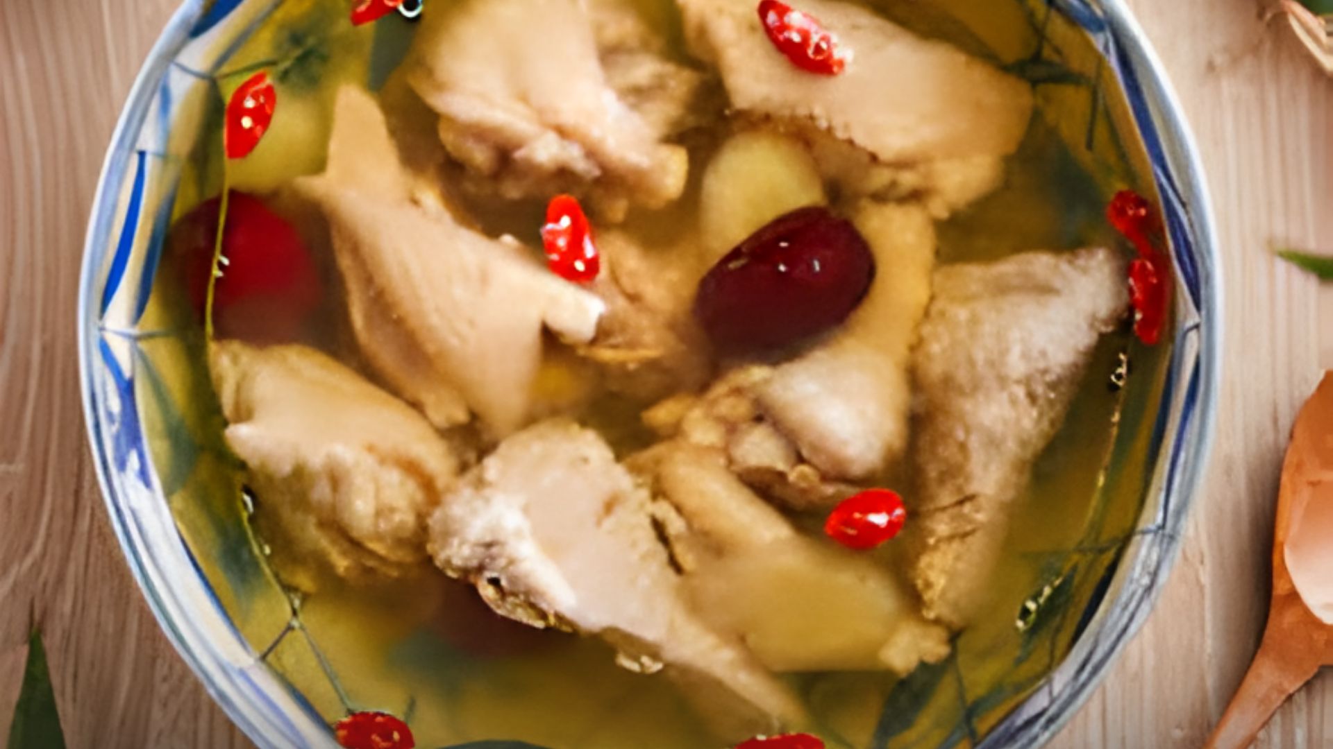 ไก่ต้มน้ำแร่หวงซาน (黄山炖山泉鸡)