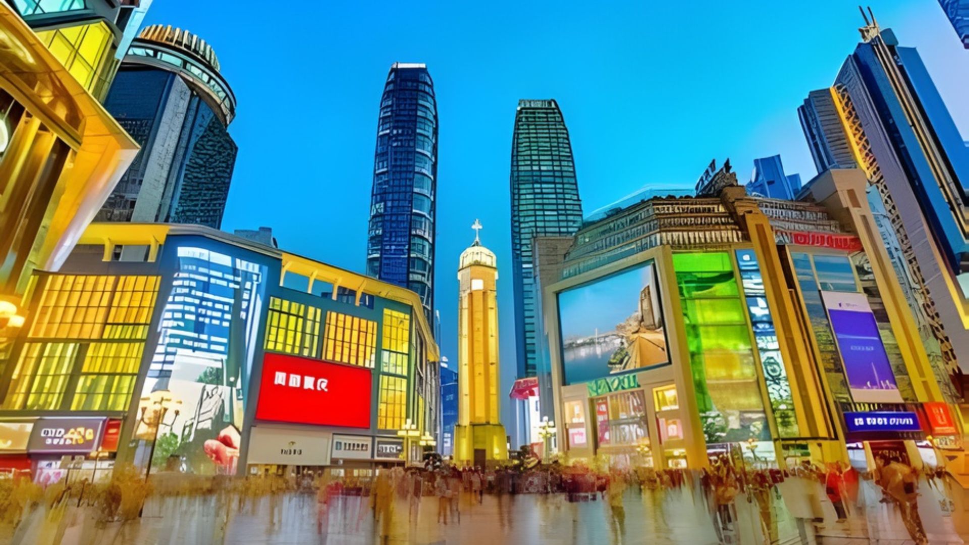 解放碑步行街 (Jiefangbei Walking Street) — แลนด์มาร์กใจกลางเมือง เต็มไปด้วยร้านค้าและคาเฟ่