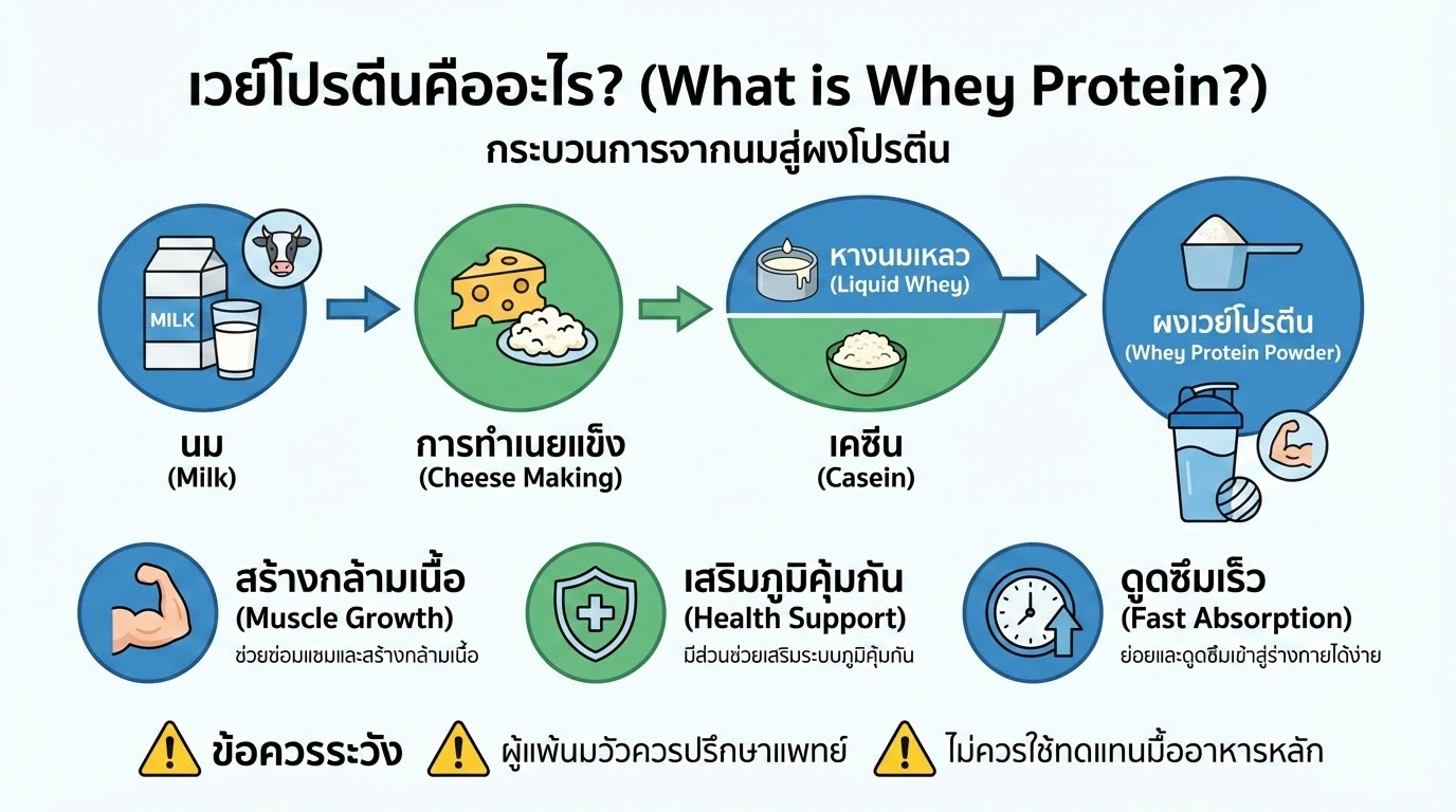 เวย์โปรตีนคืออะไร? ประโยชน์ ข้อดี–ข้อจำกัด และเหมาะกับใคร