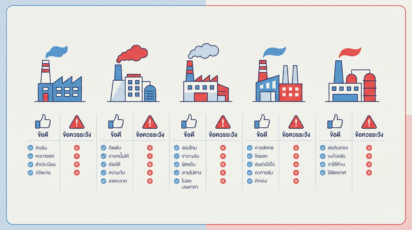 รีวิวเจาะลึก: จุดเด่น-จุดพิจารณาของแต่ละโรงงาน